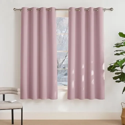 PONY DANCE Cortinas Opacas Cortas,Termicas Aislantes Frio y Calor | 117x137cm(AnxAl),Rosa Claro,2 Paneles, Cortinas Blackout, Proteccion Intimidad,Bloquea UV,Puerta Divisora,con Ojales