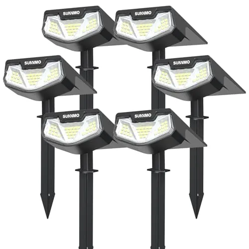 SUNNMO Luces Solares LED Exterior Jardin, 6 Piezas Focos LED Exterior Solares Jardin Potentes 32LED 3 Modos de Luz, Impermeable IP65 Lamparas Solares Lampara Foco Luz Solar Exterior Jardin Luz Fría