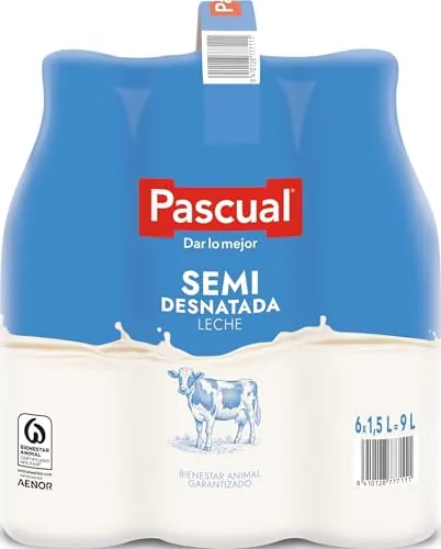 Leche Pascual - Leche Semidesnatada - Bienestar Animal - Pack 6 x 1,5L - Ideal para niños y adultos, Producto Natural y Saludable