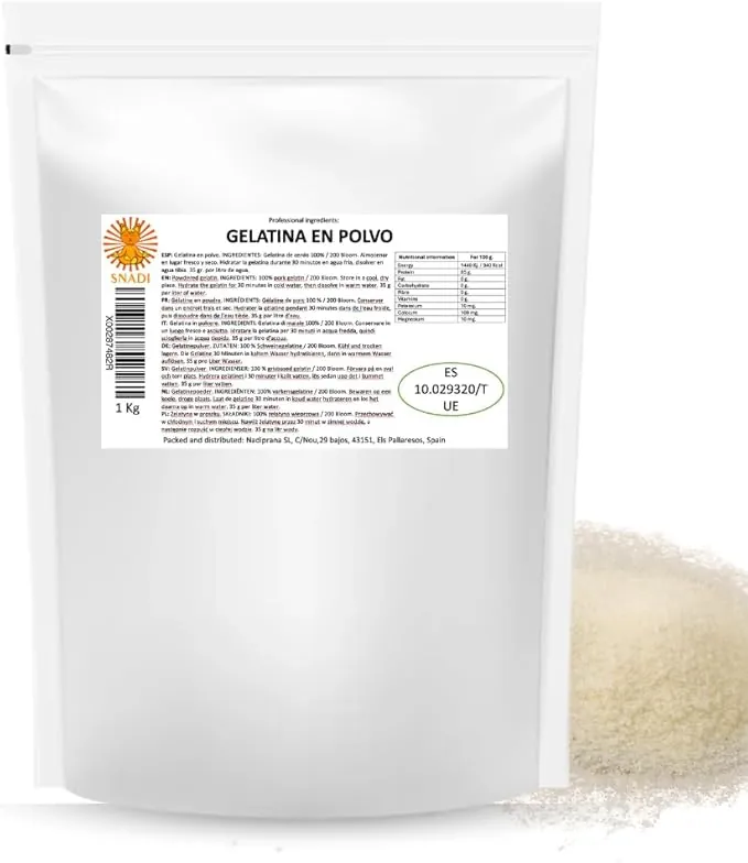 Snadi Gelatina en Polvo | 1 kg | 100% Pura, Sin Sabor y Calidad Profesional | Rica en Aminoácidos Precursores del Colágeno | Repostería, Postres, Geles y Salsas | Fácil de Disolver y Textura Perfecta