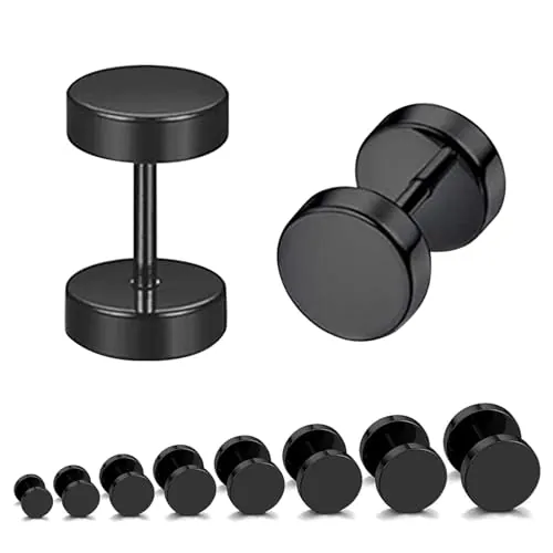 SYEYCW Juego de 8 Aretes Negros, Hipoalergénicos y de Acero Inoxidable - Tuerca y Rosca de 3 a 10 mm, para Hombres y Mujeres