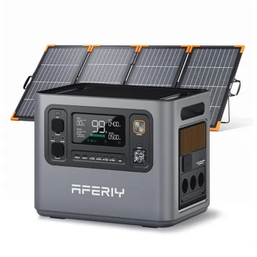 AFERIY Estación de Energía Portátil 3000W 2048Wh con Panel Solar 200W | Panel Solar Marco de Aluminio, Generador Solar, Ampliable Hasta 10240Wh, 3 Tomas CA(3600W Pico) Carga Rápida 1,5H para Viaje