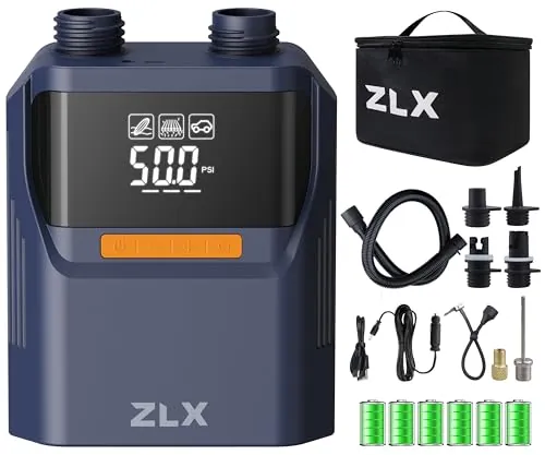 ZLX Bomba de aire eléctrica, bomba de aire de batería 50PSI, bomba SUP con batería integrada recargable, doble etapa de alta presión y auto-off para inflación/deflación, accesorio para SUP, botes