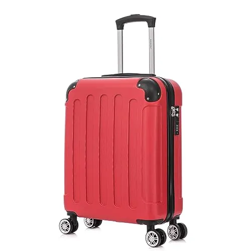 RAYKONG Maleta Cabina ABS 55x40x20cm 44L - Maxima aprovechamiento de Capacidad - 4 Ruedas Giratorias Dobles con 360ª - Candado Incrustado - Rojo