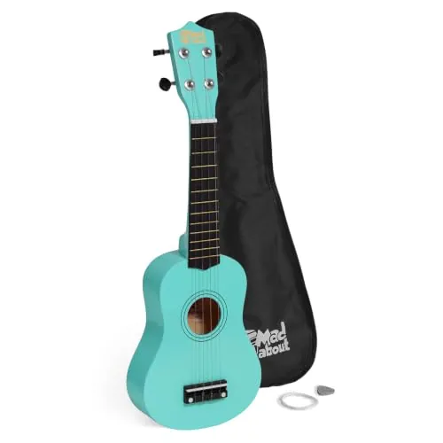 Tiger Mad About SU8 Ukelele soprano en azul claro con estuche, púa y cuerdas de repuesto, óptimo para escuelas y principiantes