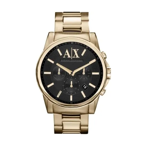 Armani Exchange Reloj para hombre, movimiento cronógrafo de cuarzo y caja de 45 mm con correa de acero inoxidable, Tono dorado y negro