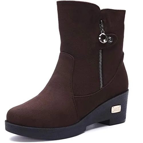 Gaatpot Botas para Invierno Mujer Botines con Tacón Cuña, Café, 37EU=38CN | Boots de Nieve, Zapatos para Cómodas y Calentitas Forrado, Elegantes