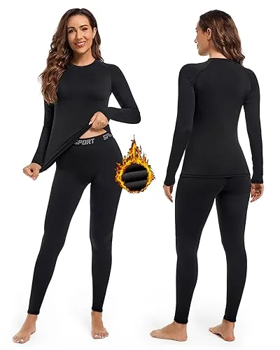 Hyeek Ropa Interior Térmica Mujer, Conjunto Camiseta Termica y Pantalón | Ropa interior térmica mujer con camiseta de manga larga y pantalón, cálida y transpirable para frío extremo, esquí y moto,XXL