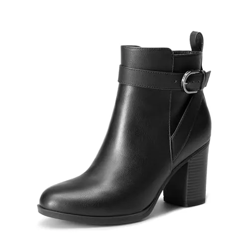 DREAM PAIRS Botines Tacón Alto Grueso,Negro-Pu,40.5