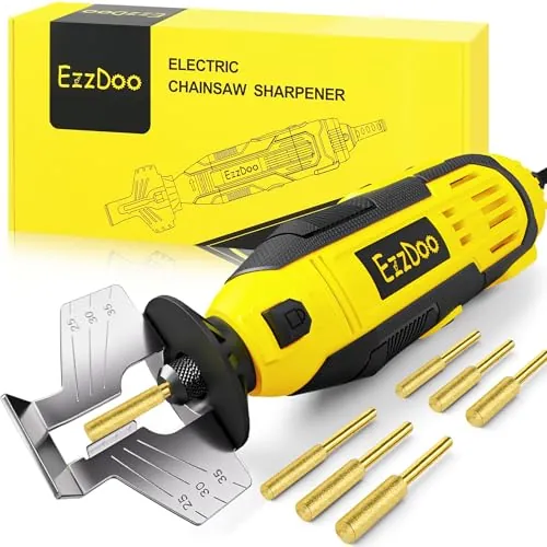 EzzDoo Afilador Cadena Motosierra Eléctrico con Brocas de Diamante Revestidas de Titanio - Kit Rápido con 6 Discos de Alta Dureza para Todas las Cadenas
