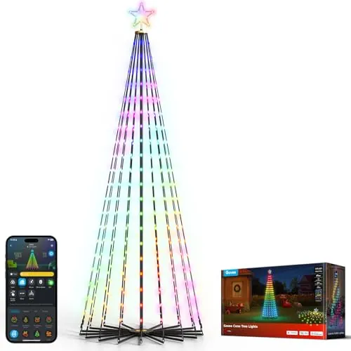 Govee Christmas Cone Tree Lights 2,28m, Guirnalda RGBIC 370 LED, Negro