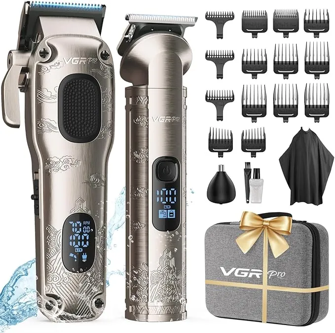 VGRPRO Maquina de Cortar Pelo Hombre Profesional, Cortapelos Hombre sin cable para Cortar el Pelo,Kit de cortadora de pelo y Trimmers para Hombres,Maquinilla Cortar Pelo con Caja de Embalaje(plateado)