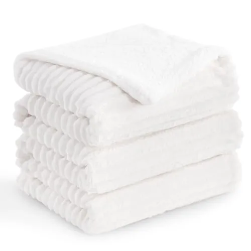 Aisbo Manta Cama Invierno para Cama 180/200, Sherpa Franela Reversible Polar con Cordón para Sofá, Borreguito Gruesa, Suave, Caliente, Sillón, Transpirable para Invierno (Blanco, 220 x 240 cm)