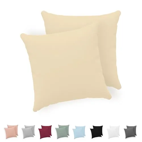 Twinzen® Funda Almohada 60x60 (Juego de 2) - Beige - 100% Algodon Jersey - Funda de Almohada Algodon - Funda Cojin para Cama - Protector de Almohada con Cremallera