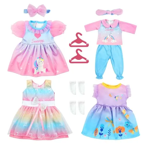 Aolso Ropa para Muñecas Bebé，4pcs Ropa para Muñecos Bebé，Conjunto de Ropa de Muñeca,Juego de Disfraz de Muñeca para Niños y Niñas,Accesorios para Muñeca(no muñecas)-Unicornio
