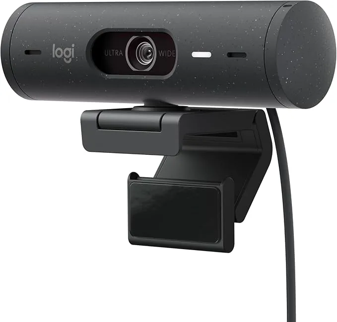 Logitech Brio 500 HD Webcam Ajuste Luz, Modo Visualización, Mics Duales con Reducción Ruido, Cubierta Privacidad Cámara Web, Admite MS Teams, Google Meet, Zoom, Cable USB-C, Webcam Streaming - Grafito