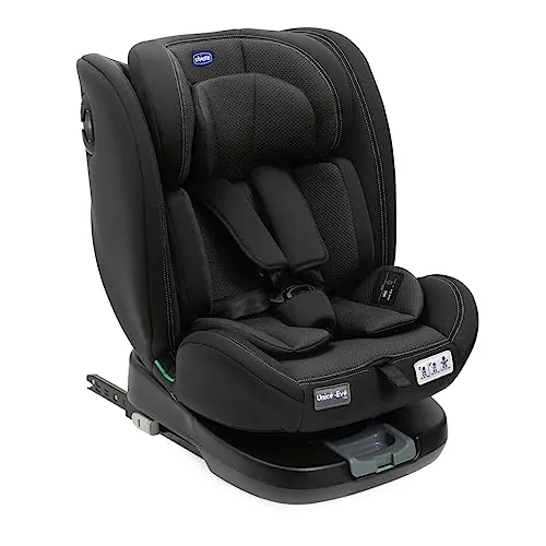 Chicco Unico EVO I'Size Classic, Silla de Coche ISOFIX para Bebés y Niños de 40 a 150 cm, Grupo 0123 Desde Recién Nacido hasta 12 Años, Giratoria 360º, Reductor, Ajustable y Protección Lateral, Negra