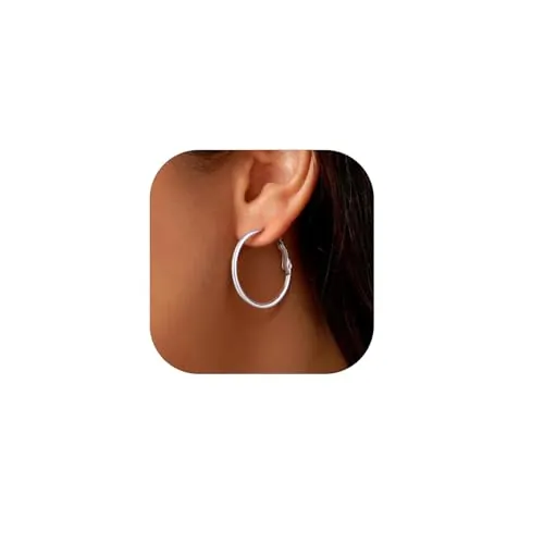 GoldChic Pendientes de Aro Plata Acero Inoxidable 30mm Aros Pequeños Finos Plateado Hipoalergénicos Ligeros Minimalistas Joyas de Mujer Chica