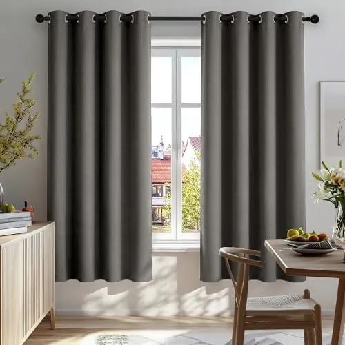 Deconovo Cortinas Opacas Térmicas para Dormitorio y Salón, 2 Piezas | 140x200 cm, Gris Claro, con Ojales, Aislantes de Frío y Calor, Reducción de Luz y Mayor Privacidad
