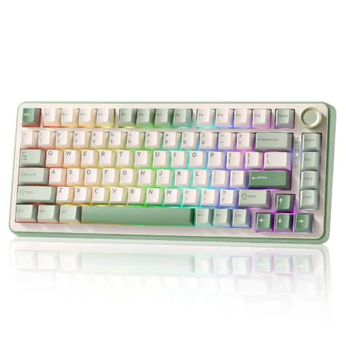 YUNZII B75 PRO Teclado Mecánico Inalámbrico, Teclado Gaming 75% Gasket Hot Swap Personalizable con Perilla, Interruptores Prelubricados RGB, Bluetooth/Tipo-C/2.4G (Verde Matcha, Interruptor Cocoa