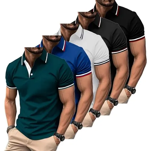 ZITY Polo para Hombre Paquete de 5 Polo Manga Corta Camiseta Golf Trabajo Transpirable Camiseta Informal con Bolsillo Verano 5 Pack T Shirt para Vacaciones