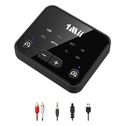 1Mii Transmisor Bluetooth 5.3 para TV a 2 Auriculares/Altavoces, Adaptador Bluetooth de Largo Alcance de 30 m para TV con Control de Volumen, Entradas de Audio Ópticas/USB/AUX/RCA, aptX Adaptive/HD
