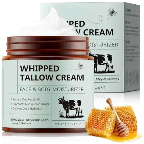 Beef Tallow Crema 120 g, Sebo de Res para la Piel, Crema Facial de Sebo, Bálsamo de Sebo y Miel Orgánico 100% Natural de Animales Alimentados con Pasto para Rostro y Cuerpo, Hidratación Profunda