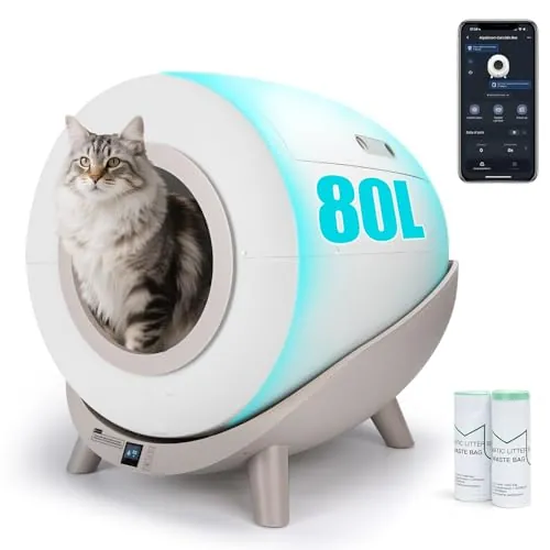 Nobleza - Arenero Autolimpiable Inteligente para Gatos con App - SL01, 80L Capacidad, Ideal para Varios Gatos, Incluye 2 Rollos de Bolsas de Basura, Inodoro Automático para Mascotas