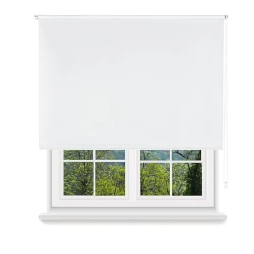 MERCURY TEXTIL- Estor Enrollable Opaco, Blackout, Fácil de Instalar, Protección de Pantalla para Ventanas, Cierra el Paso de la luz (Blanco, 120x180cm)