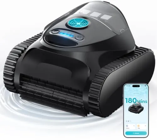 BRINBO C1 Robot Piscina Limpiafondos y Paredes, Doble Filtro, Aspirador Piscina Bateria, 7 Modos Limpieza, 180 min Autonomía, Limpiador con App, Limpiafondos Piscina de hasta 150 m², Azul Medianoche