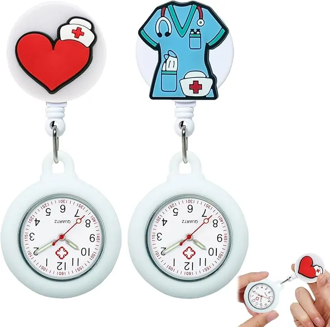 QEEROYO Reloj de Enfermero, 2 Unidades de Reloj de Bolsillo para Enfermeras de Silicona, Reloj De Bolsillo Retráctil, para Enfermeras y Médicos