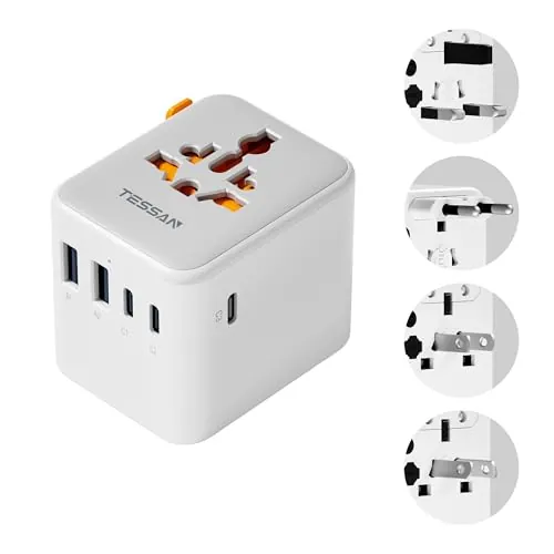 TESSAN Adaptador Enchufe Universal Viaje, Cargador Universal, Gray | 3 USB C y 2 USB A, Adaptador Universal Enchufe Viaje para Estados Unidos Tailandia Japón Reino Unido Brasil Australia España
