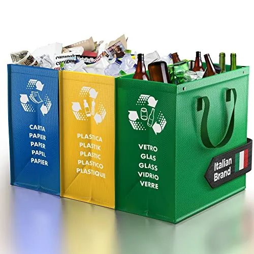 PTMS® Cubos de basura de reciclaje para vidrio, papel y plástico