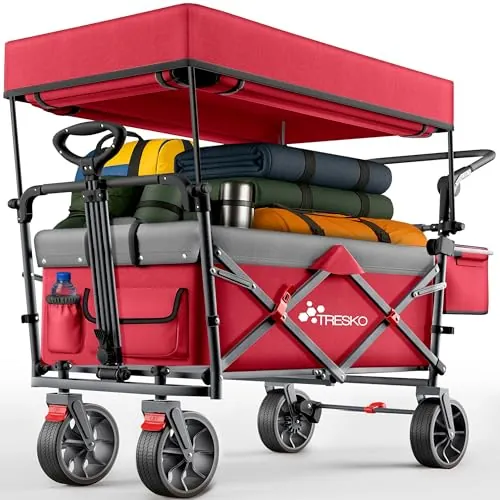 TRESKO® Carro Plegable con Techo, Compartimento de refrigeración y Ruedas Laterales, Carro de Mano máx. soporta hasta 150 kg, Carro de Transporte con neumáticos de Goma Maciza, Frenos