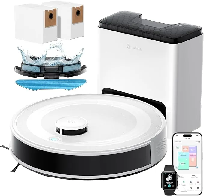 Lefant M2 Plus Robot Aspirador y Fregasuelos, 6000pa Suction Mapeo Inteligente con Base Autovaciado, Navegación LiDar dToF, Ideal para Limpiar Alfombras, Pisos Duros y Pelo Mascotas