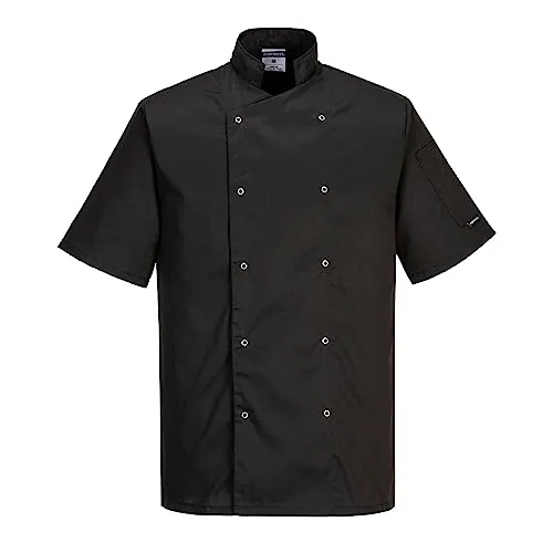 Portwest C733 Chaqueta de Chef Moderna y Ligera de Manga Corta Cumbria Negra, XXL