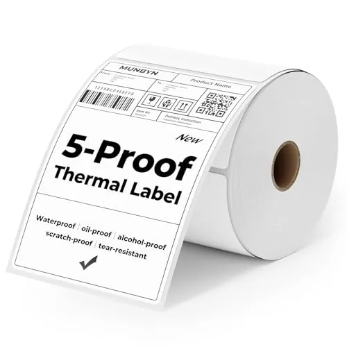 MUNBYN 4 x 6 Etiquetas térmicas, Resistente a los arañazos, al agua, a las manchas, al polvo y al aceite, Etiquetas térmicas de envío, papel térmico para el transporte, 380pcs - En Rollo