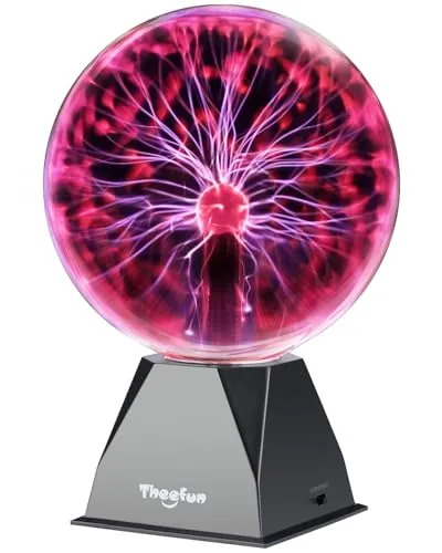 Theefun Lámpara de Plasma 8 Pulgadas, Bola de Plasma Mágica Interactiva Touch y Sonido, Bola Plasma Educativa de Física, Lámpara Decorativa para Fiestas y Regalo de Cumpleaños (Rojo)