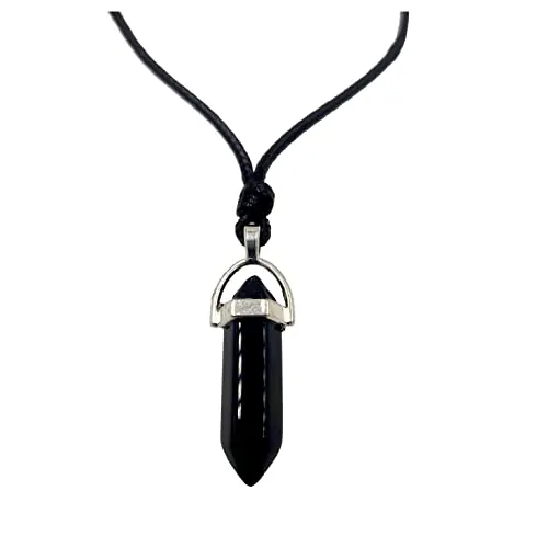 Framan Colgante de piedra natural con cadena de hilo encerado y mensaje con sus propiedades (Ónix Negro)