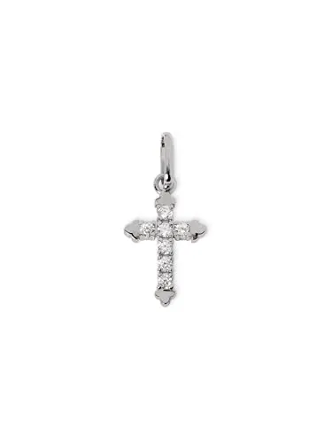 SINGULARU - Charm Penélope. Plata de Ley con acabado en Baño de Rodio y Circonitas. Colgante con Motivo Cruz y Cierre asa. Joyas para Mujer