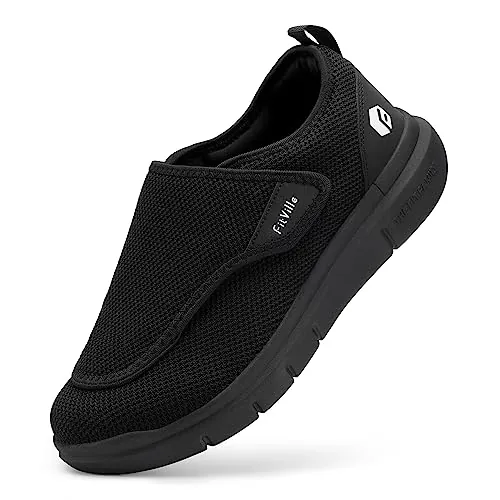 FitVille Zapatos Hombre Anchos con Forro Sin Costuras y Correa Ajustable - Fácil de Poner y Quitar, Cómodo Todo el Día 42 EU Ancho