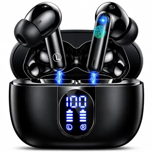 Auriculares Inalámbricos Bluetooth 5.4, Cascos Inalambricos Sonido HiFi Estéreo, Cancelación de Ruido ENC en Llamada, 48h Reproducción, IP7 Impermeable, Pantalla LED Digital, Carga Rápida USB Tipo-C