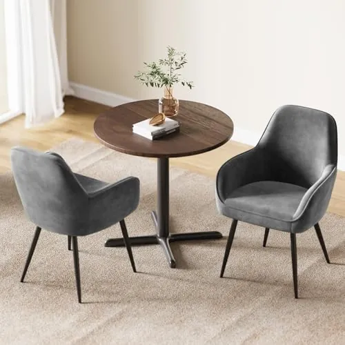 ELUCHANG Silla de Comedor Tapizada Terciopelo con Reposabrazos Pack 2, Ergonómica para Cocina, Dormitorio, Sala, Carga 120kg, Patas de Metal Estable, Gris Oscuro