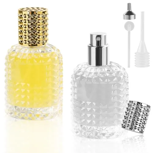 LOPHE Atomizador de Vidrio, 2pcs * 50ml Botella de Perfume Recargable | Portátil Frasco Pequeño para Perfume, Pulverizador de Viaje Transparente de Cristal, Regalo Ideal Hombres y Mujeres