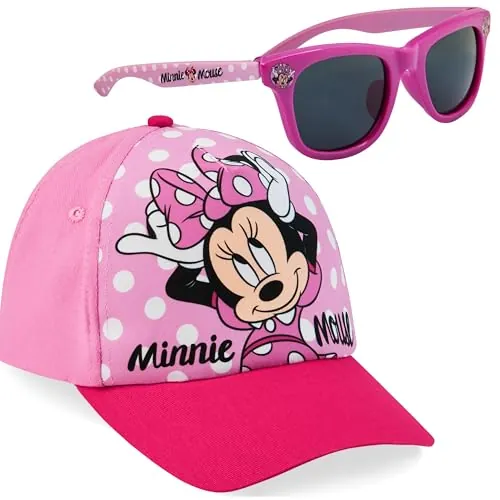 Disney Conjunto de Gafas de Sol y Gorra de Béisbol para Niñas, Gafas con Protección UV al 100% (Rosa Minnie)