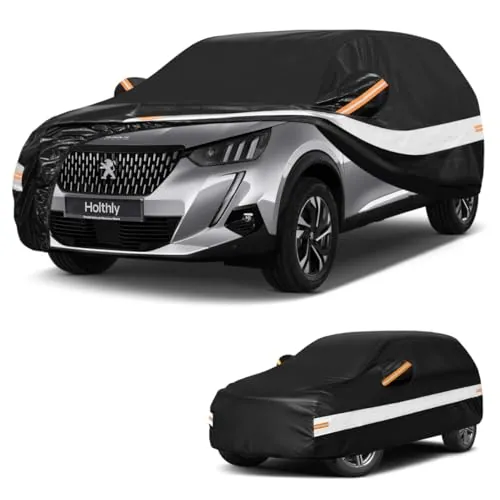 Holthly Funda Coche Exterior SUV para Peugeot 2008(2013-2026),Funda Coche 10 Capas de Protección,Cubre Coche 100% Impermeable,Antipolvo,Cortaviento,Impermeable a la Lluvia,Protección UV.