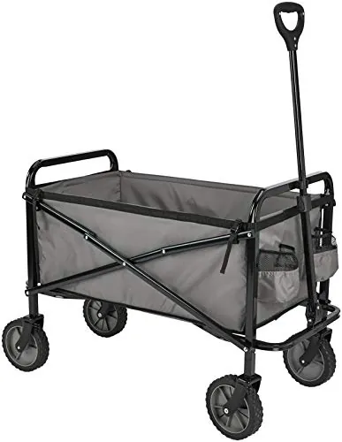 Amazon Basics Carreta plegable para jardín y aire libre con bolsa de cubierta, 70.1 x 103.89 x 50.8 cm, gris