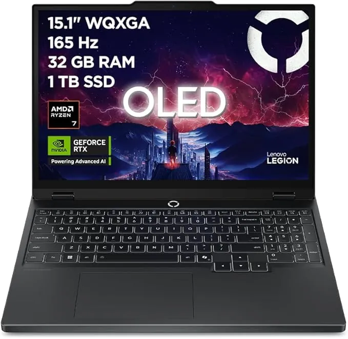 Lenovo Legion 5 Gen 10 - Portátil Gaming IA 15.1" OLED (AMD Ryzen 7 260, NVIDIA GeForce RTX5060, 165Hz, 32GB RAM, 1TB SSD, Wi-Fi7, Sin Sistema Operativo) QWERTY Retroiluminación Blanca, Español-Negro