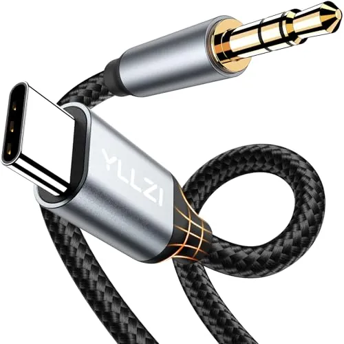 YLLZI Cable USB C a Aux 1.2M, USB C a Jack de 3,5 mm de Audio Aux para iPhone 17 16 15 Serie, Cable Auxiliar de Audio Tipo C Adaptador para Galaxy S25/S24/S23/S22/Note 20, estéreos de Coche etc