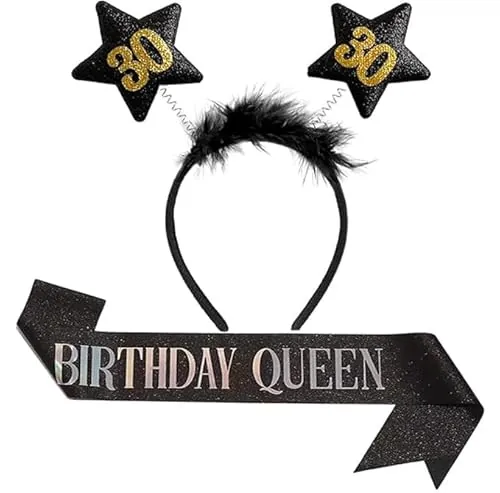 Queen faja negra para el cumpleaños 30 banda banda con estrellas, regalo para mujeres